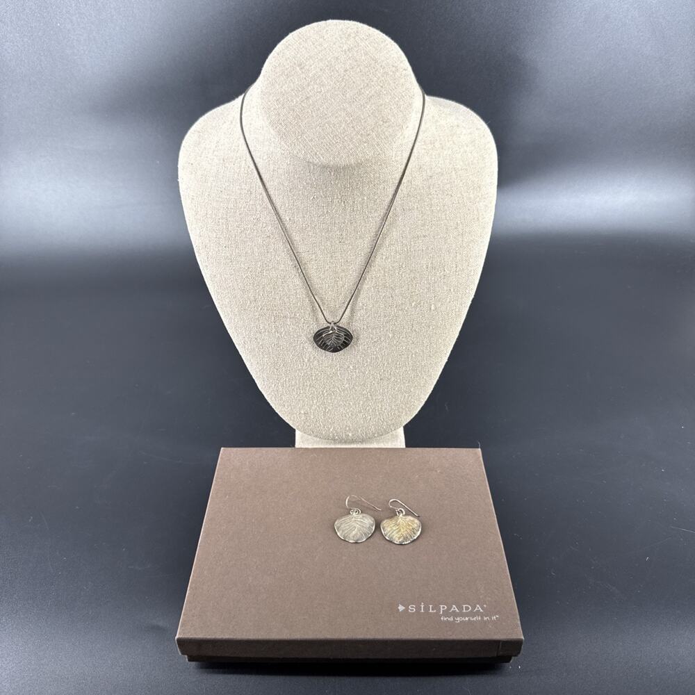 Silpada Sterling 925 Silver Ginkgo Leaf Grow Necklace 17 in N2073, & Earrings